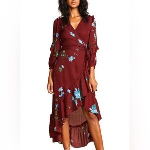 Joie burgundy floral wrap dress.
